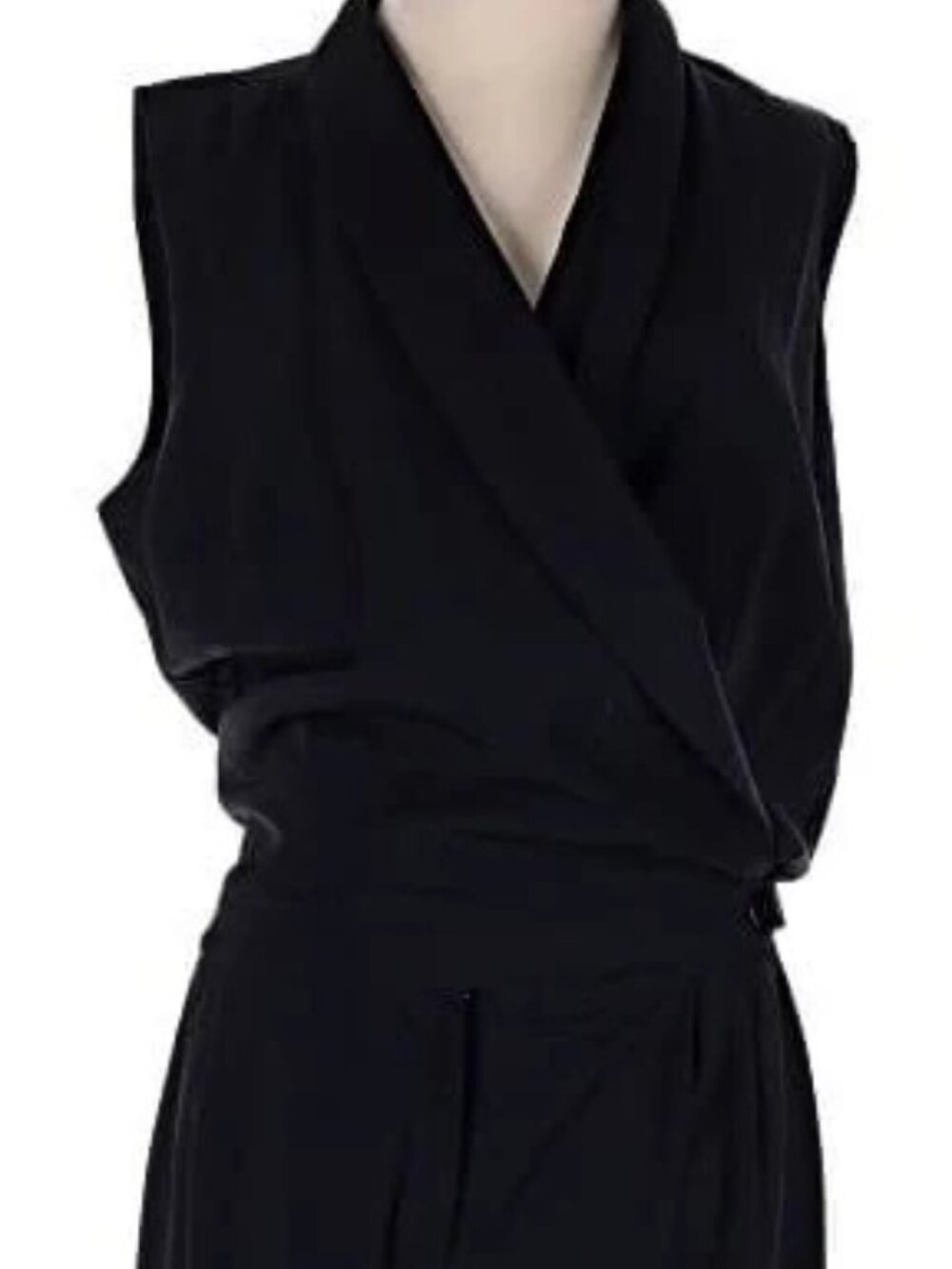 Noir Jumpsuit V-Neck Sleeveless: Black Solid Pattern Jumpsuits Size M